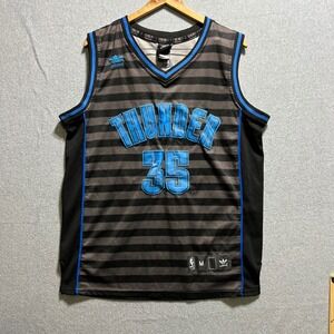 Adidas Oklahoma City Thunder Kevin Durant 35 Jersey Mens Med Striped Black Blue